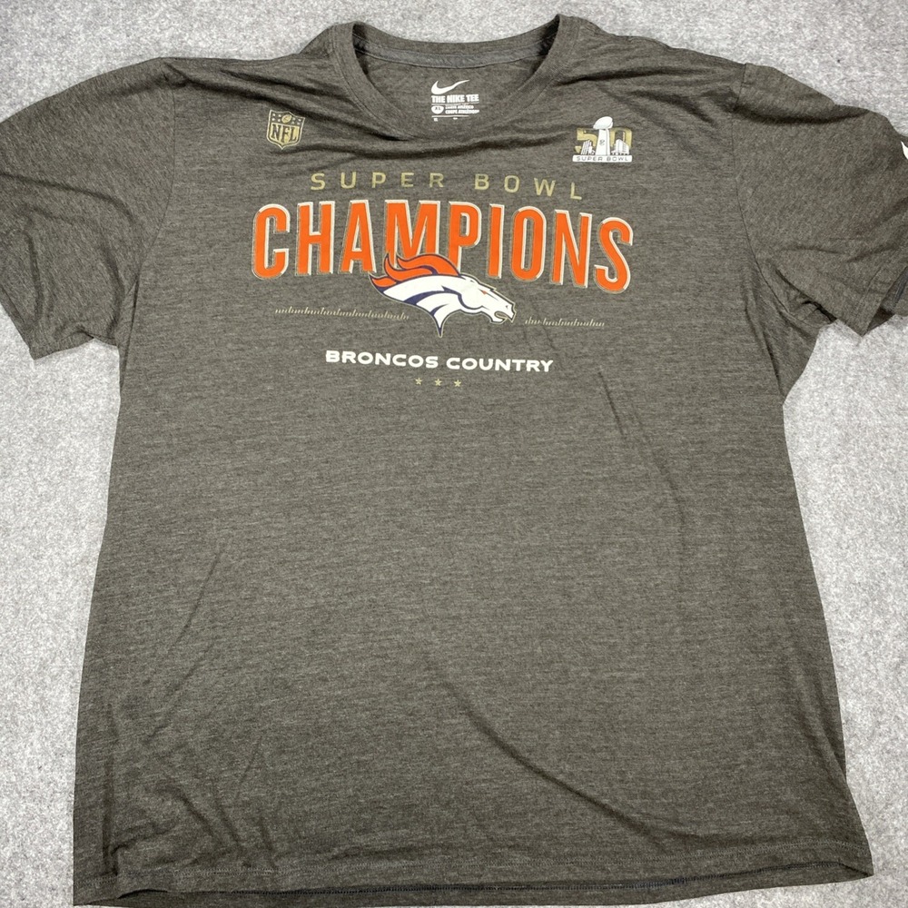 Nike Denver Broncos Shirt XL Super Bowl 50 Champions Gray NFL Football Tee